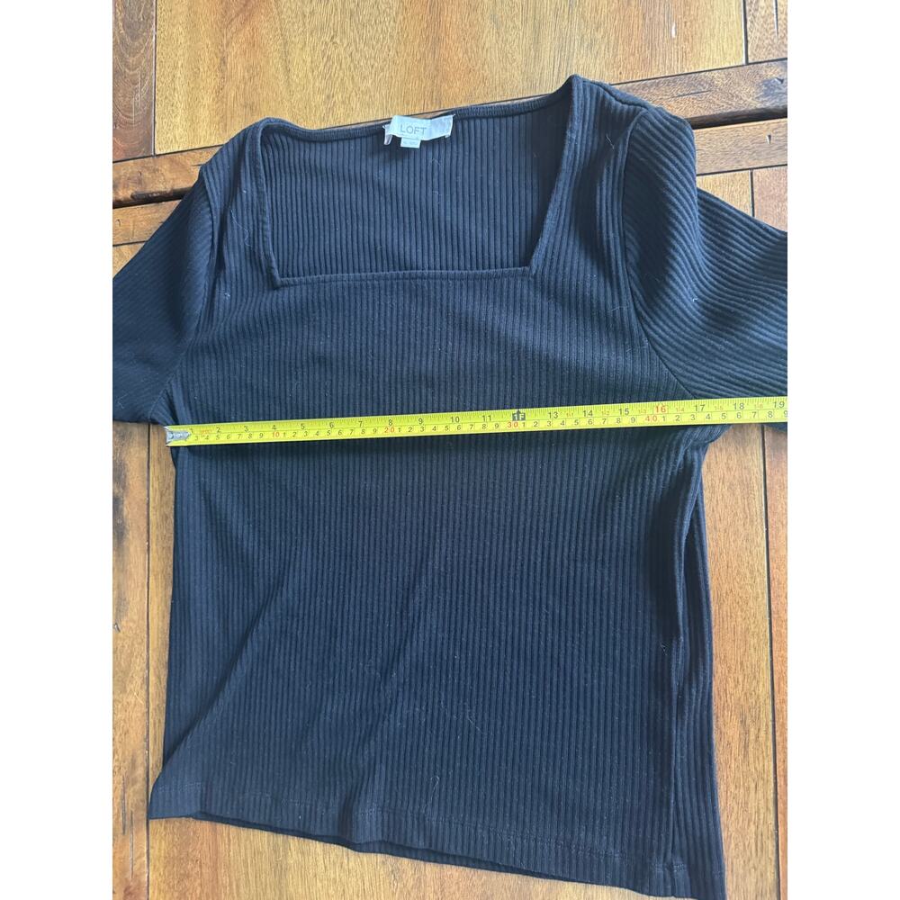 LOFT Black Ribbed Square Neck Long Sleeve Top Women’s XL - Picture 5 of 9